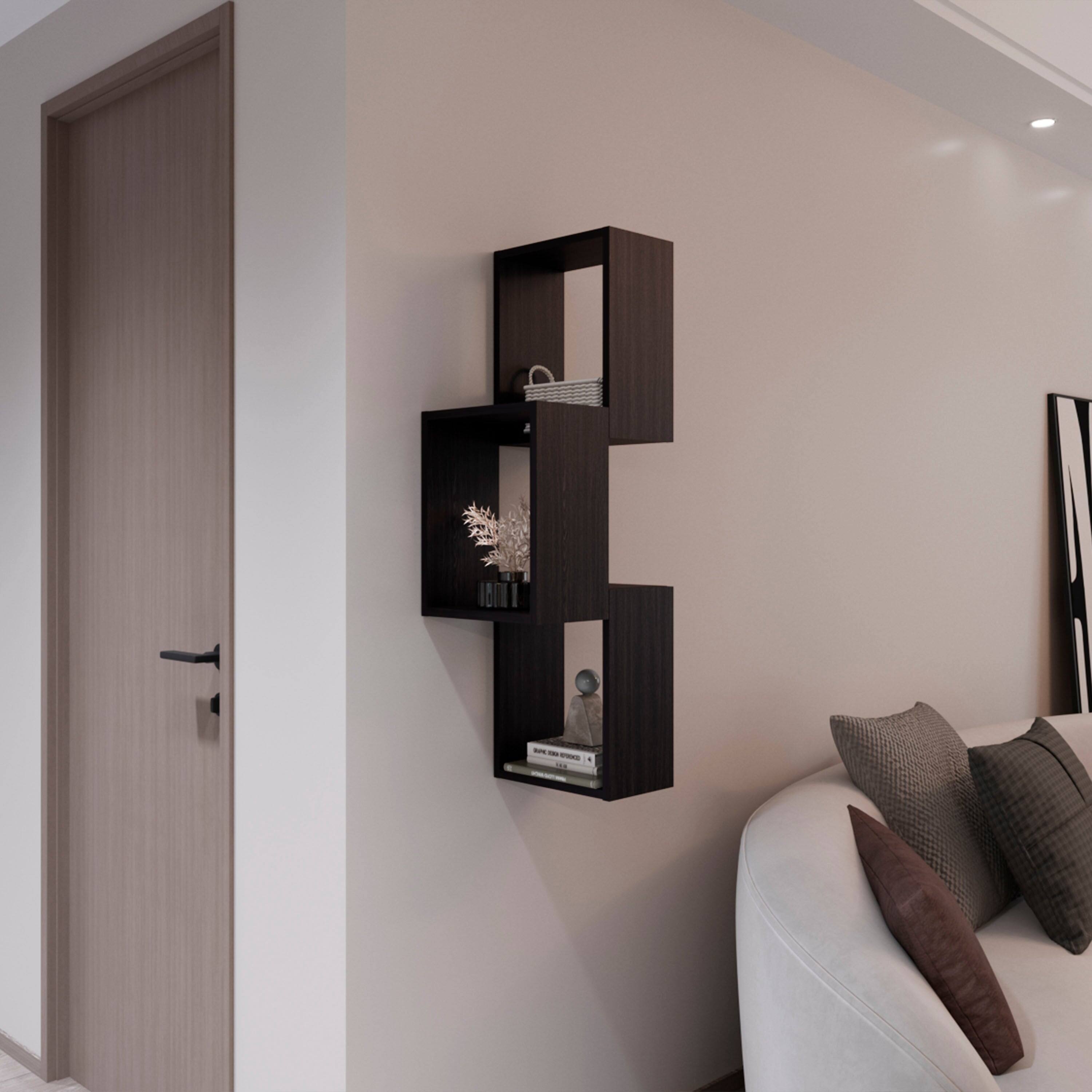 Front. TuHome - Seyner 3-Cube Wall Shelf, Open Storage and Display Shelves for Living Room Decor or Office Decor - Black.