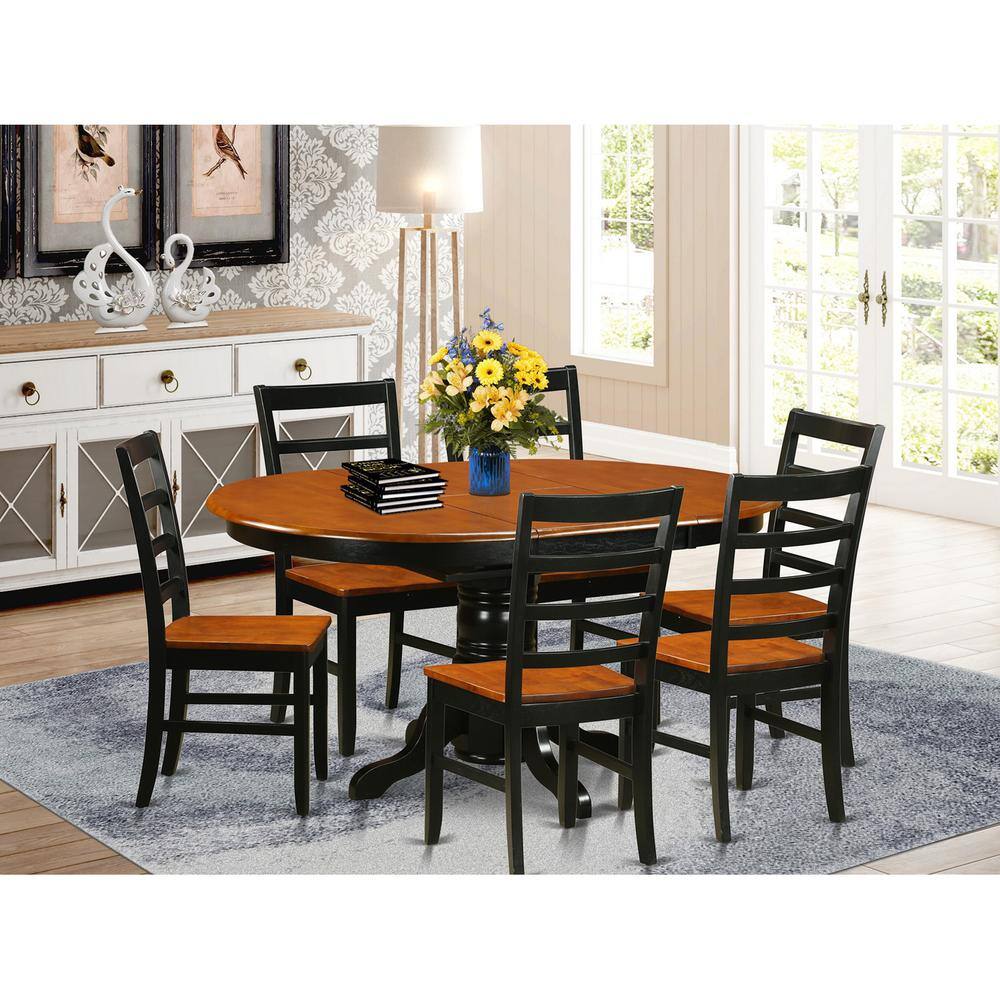 Back. East West Furniture - Dining set - 7 Pcs with 6 Wooden Chairs - Black & Cherry.