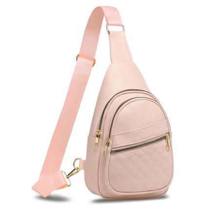 Front. Unique Bargains - Crossbody Bags for Women Men Leather Sling Bag Cross Body Backpack for Women Casual Chest Bag Daypack for Travel Hiking - Pink.