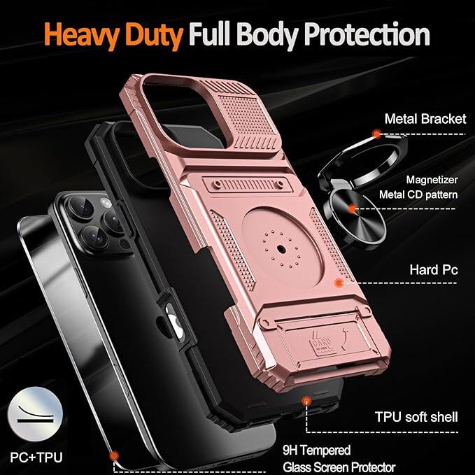 Heavy Duty Full Body Protection

- Metal Bracket
- Magnetizer
- Metal CD pattern
- Hard Pc
- TPU soft shell
- 9H Tempered Glass Screen Protector

PC+TPU