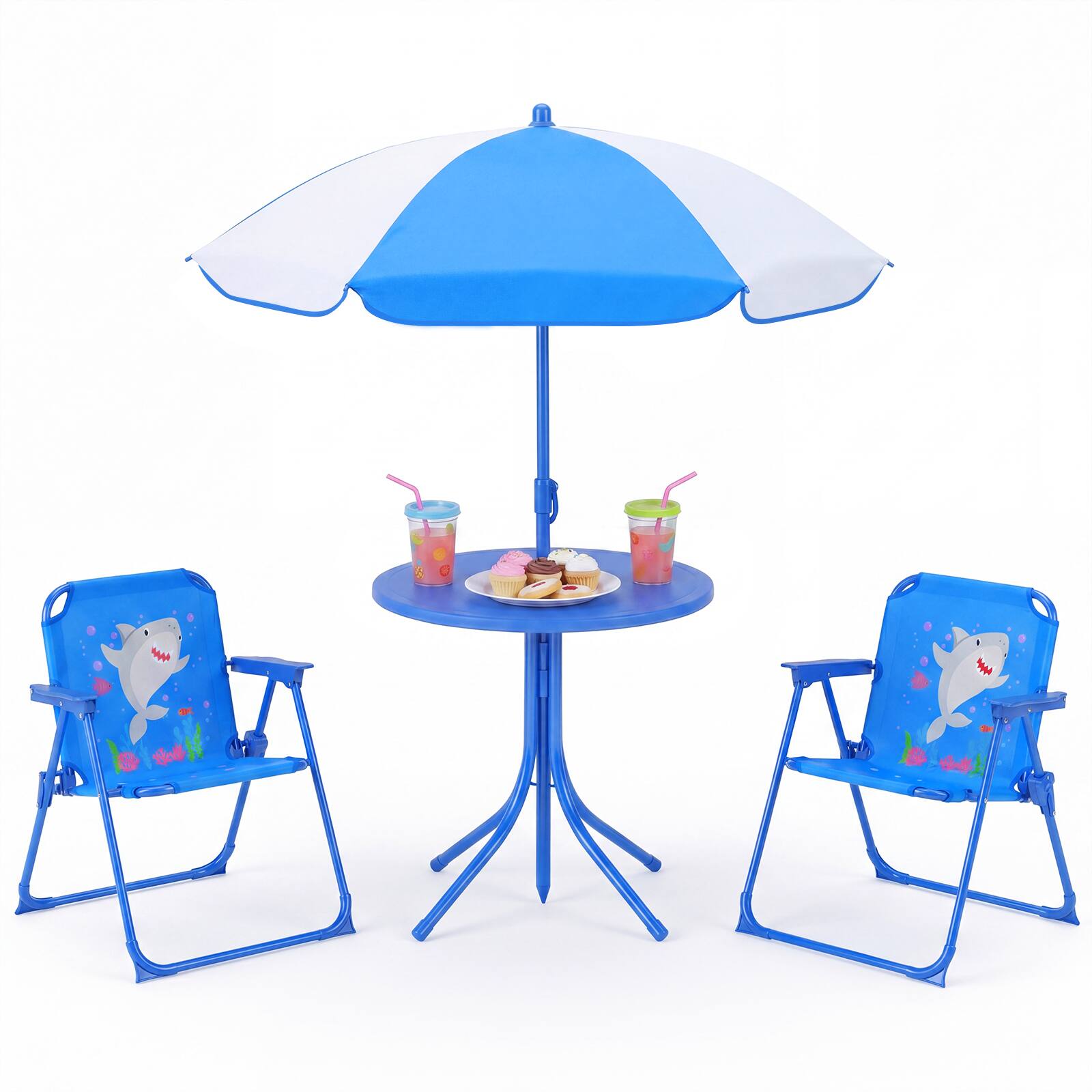 Alt View 9. Gymax - Gymax Kids Picnic Table Outdoor Table&Chair Set 2 Folding Chairs&Adjustable Umbrella Navy Blue - Blue.