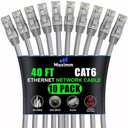 Maximm - Cat 6 Ethernet Cable 40 ft (10-Pack) - UTP, 10Gbps, 550MHz