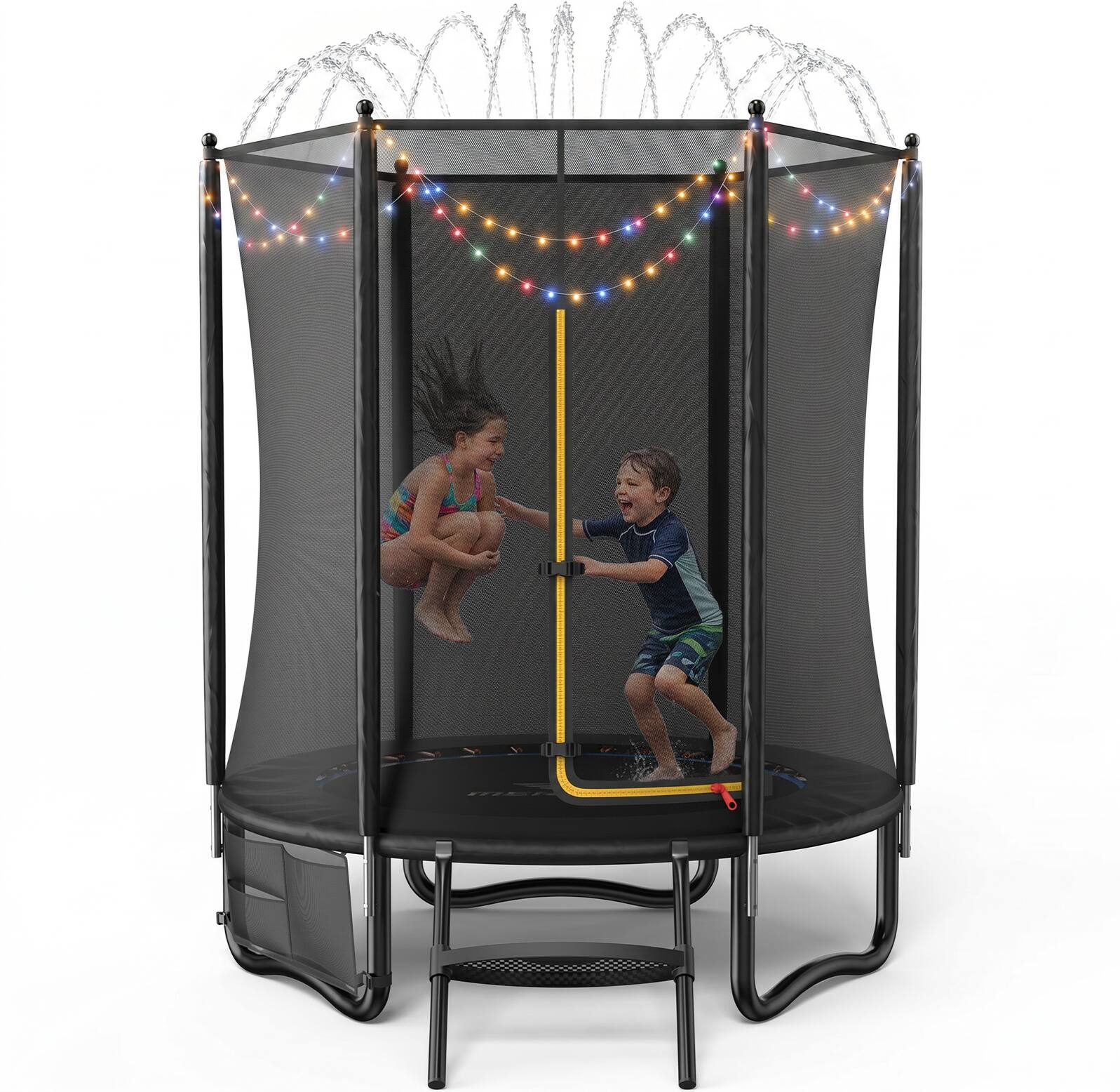 Alt View 8. MERACH - MERACH 8FT Trampoline with Safety Net, 330 lbs Capacity, Ladder, LED Lights & Water Spray Hose for Backyard Fun.