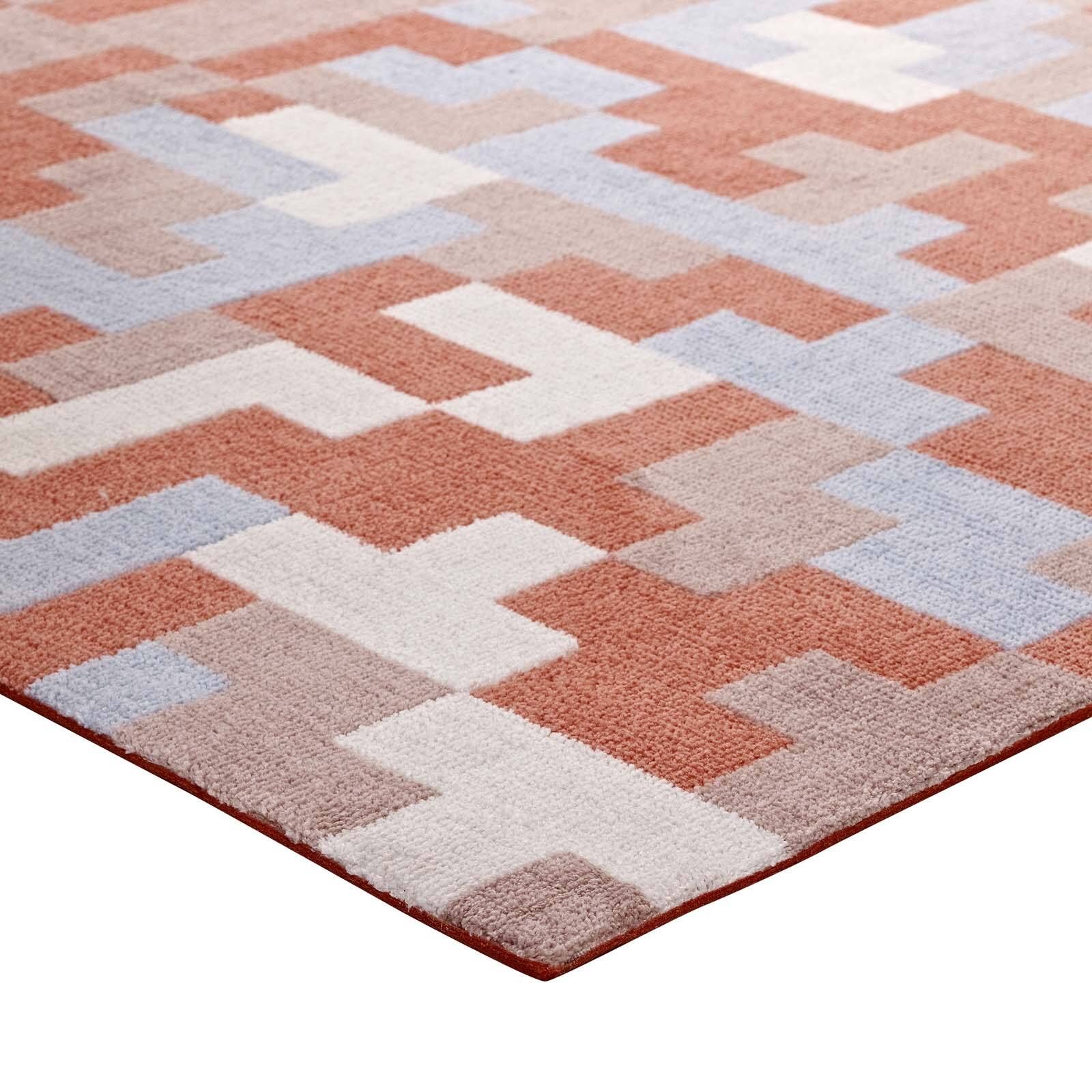 Back. Modway - Andela Interlocking Block Mosaic Area Rug - Multicolored Coral and Light Blue.