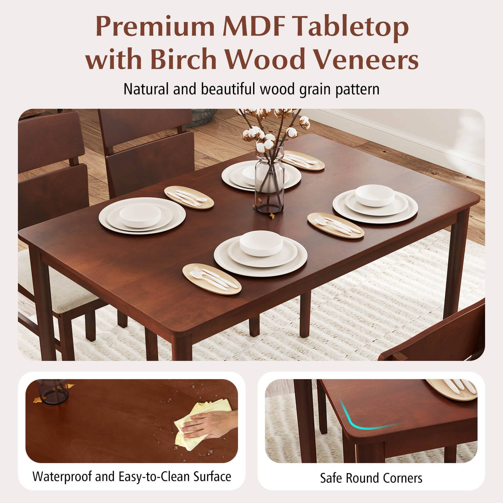 Premium MDF Tabletop with Birch Wood Veneers: Natural and beautiful wood grain pattern, Waterproof and Easy-to-Clean Surface, Safe Round Corners.