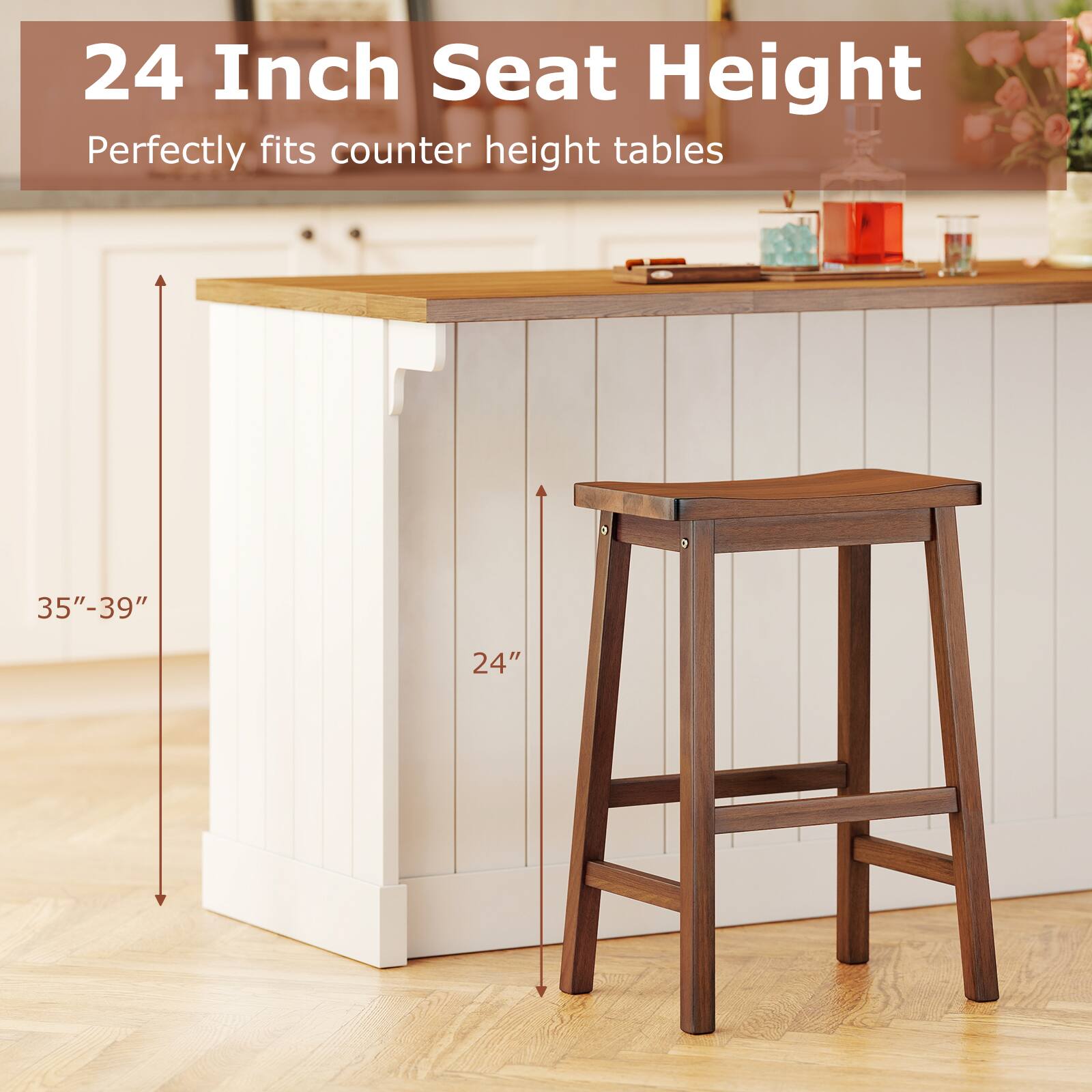 24 Inch Seat Height  
Perfectly fits counter height tables  
35"-39"  
24"