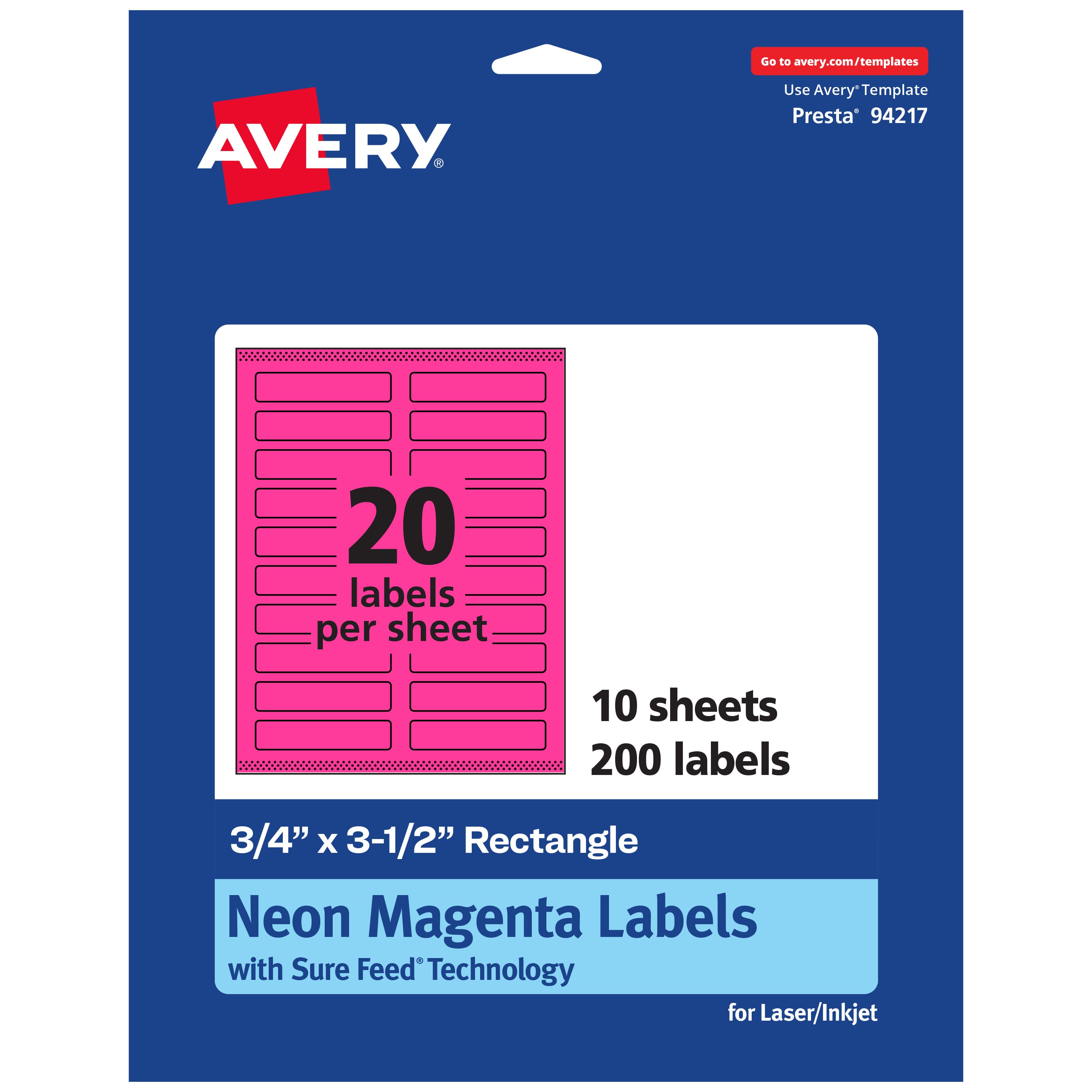 "Avery - Printable Rectangle Labels, Neon Magenta, 0.75"" x 3.5"", 200ct - Pink" price history on PriceWatchPro