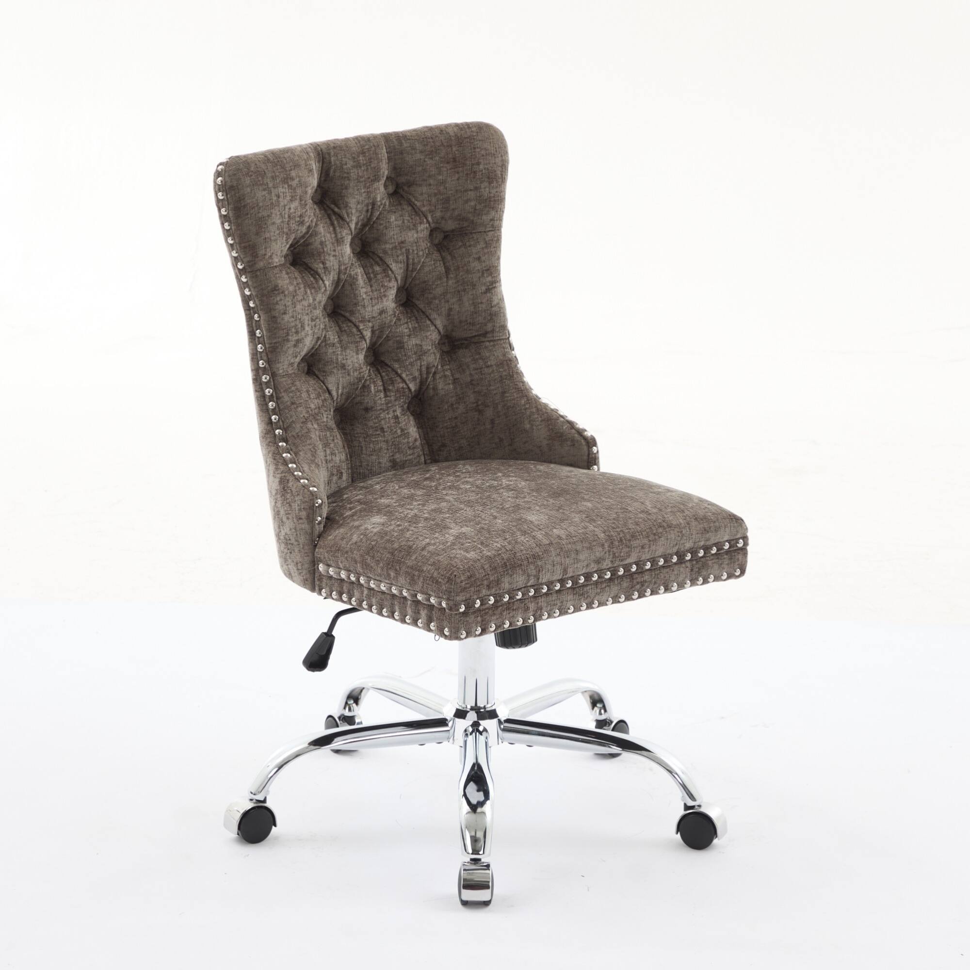 Back. GOODSILO - Modern Chenille Upholstered Office Chair with Tufted Button Design and Chrome Metal Base for Home Office Workspace - Gray.