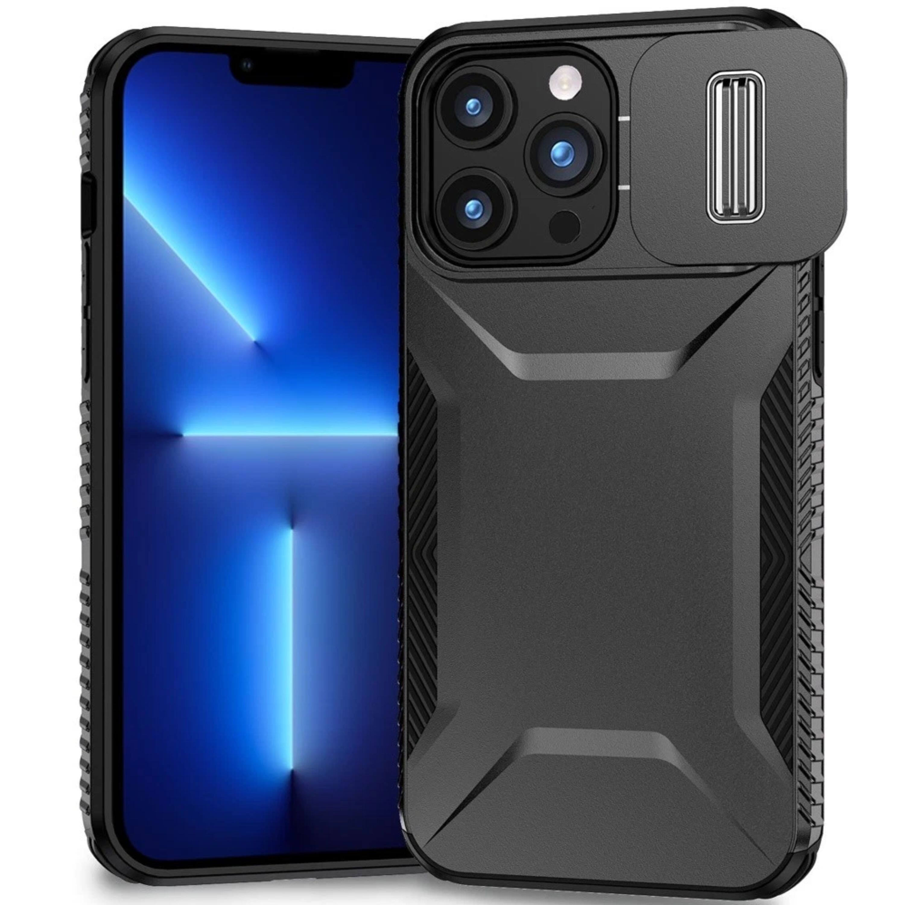 Front. Kitcheniva - Strong Shockproof Grip Sliding Camera Cover For iPhone 13 Pro Max Black - Black.