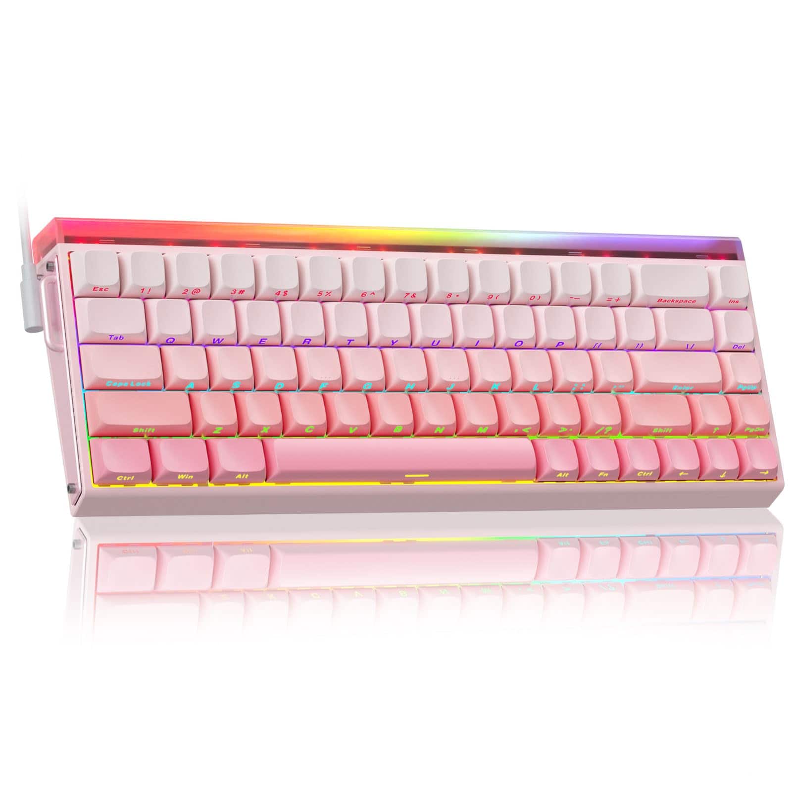 Stamp n Camp - 68 He 60% Gaming Wired Hall Effect Magnetic With 8k Hz Polling Rate Side Printed Pbt Keycaps Rgb Backlit Light Box - Pink