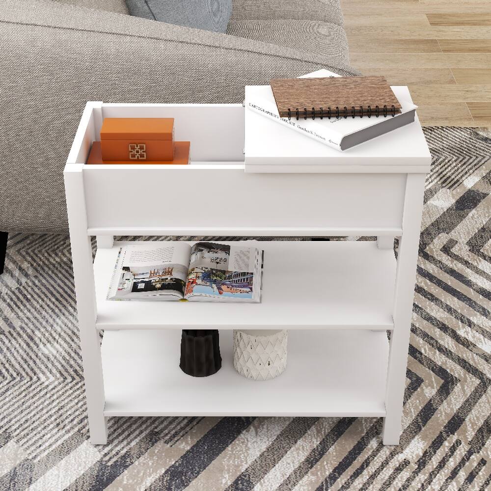 Loheer Narrow Side Table with Flip Top Storage End Table White - Best Buy