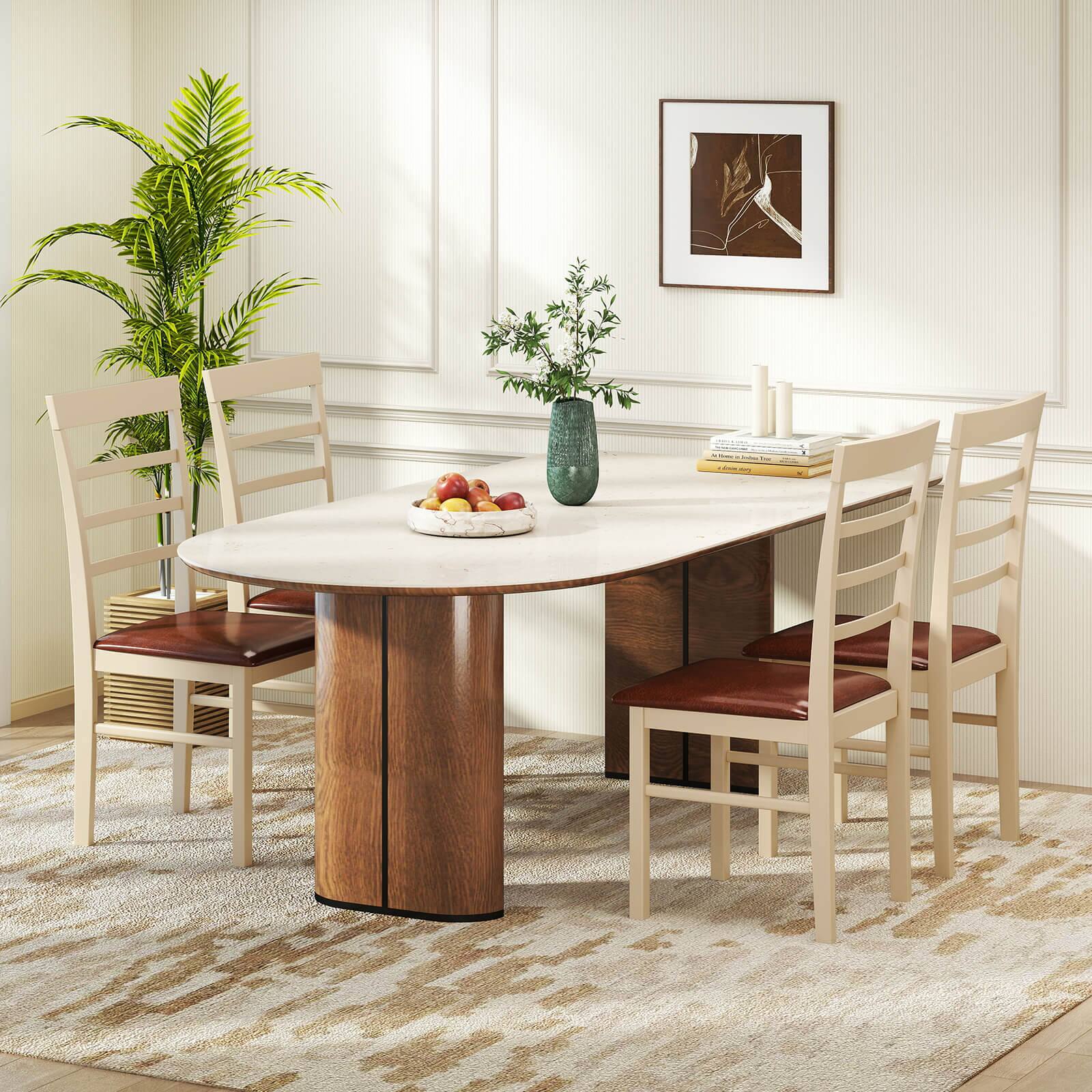 Alt View 4. Costway - Costway Wooden dining chair set of 2 with rubber wood frame padded seat for kitchen - White+Brown.