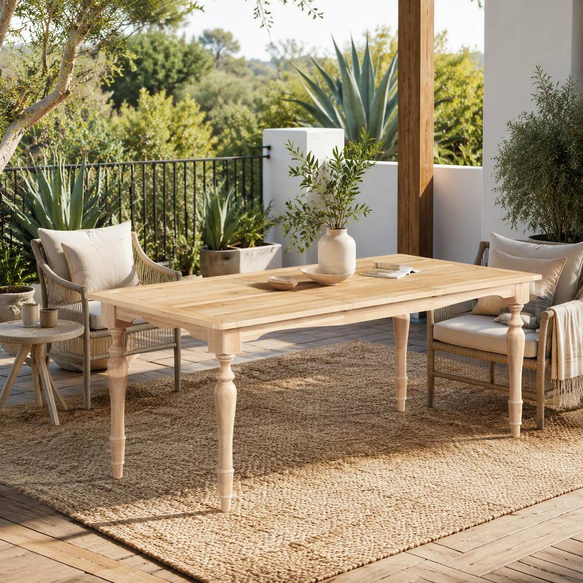 Left. RYHNUYNE - Farmhouse Wood Outdoor Dining Table,Rectangular Natural Patio Table with Turned Legs for Backyard Porch Garden - Natural.