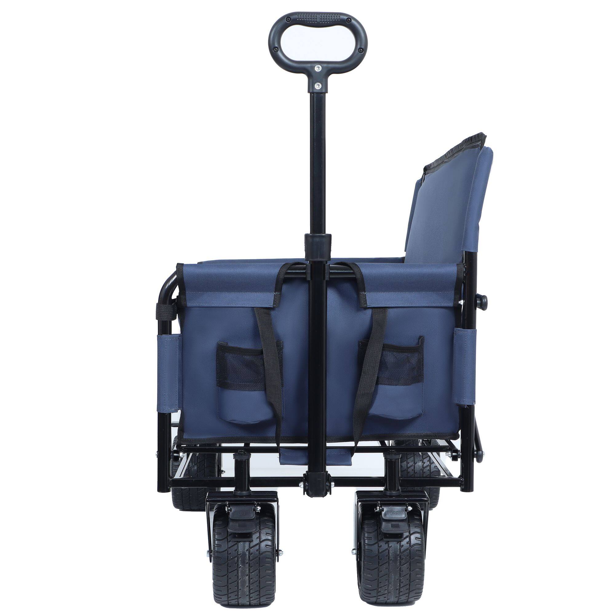 Left. Loheer - Loheer Folding Wagon Cart with Bench Seat, 500lbs Heavy-Duty Utility Wagon 180L, All-Terrain Beach Cart, Dark Blue.