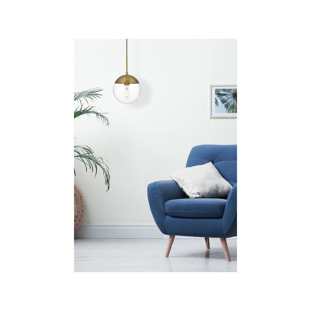 Alt View 2. Living District - Eclipse 8 Inch Pendant Clear Shade in Chrome - Satin Gold And Clear.