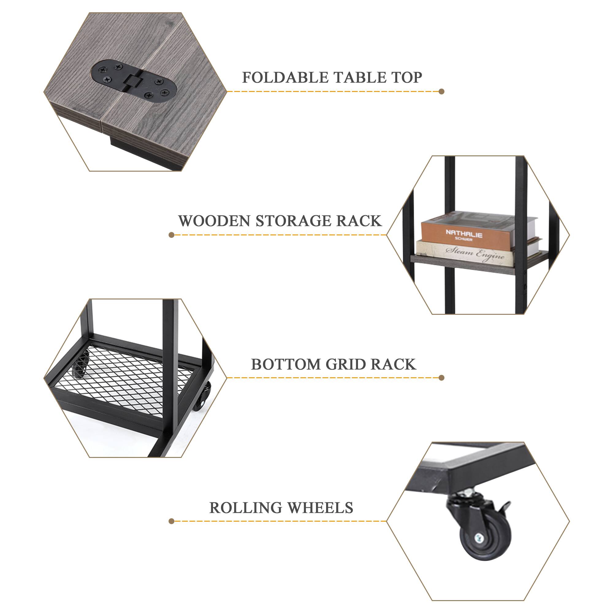 K N + FOLDABLE TABLE TOP WOODEN STORAGE RACK NATHALIE - Aicamn Engine BOTTOM GRID RACK ROLLING WHEELS
