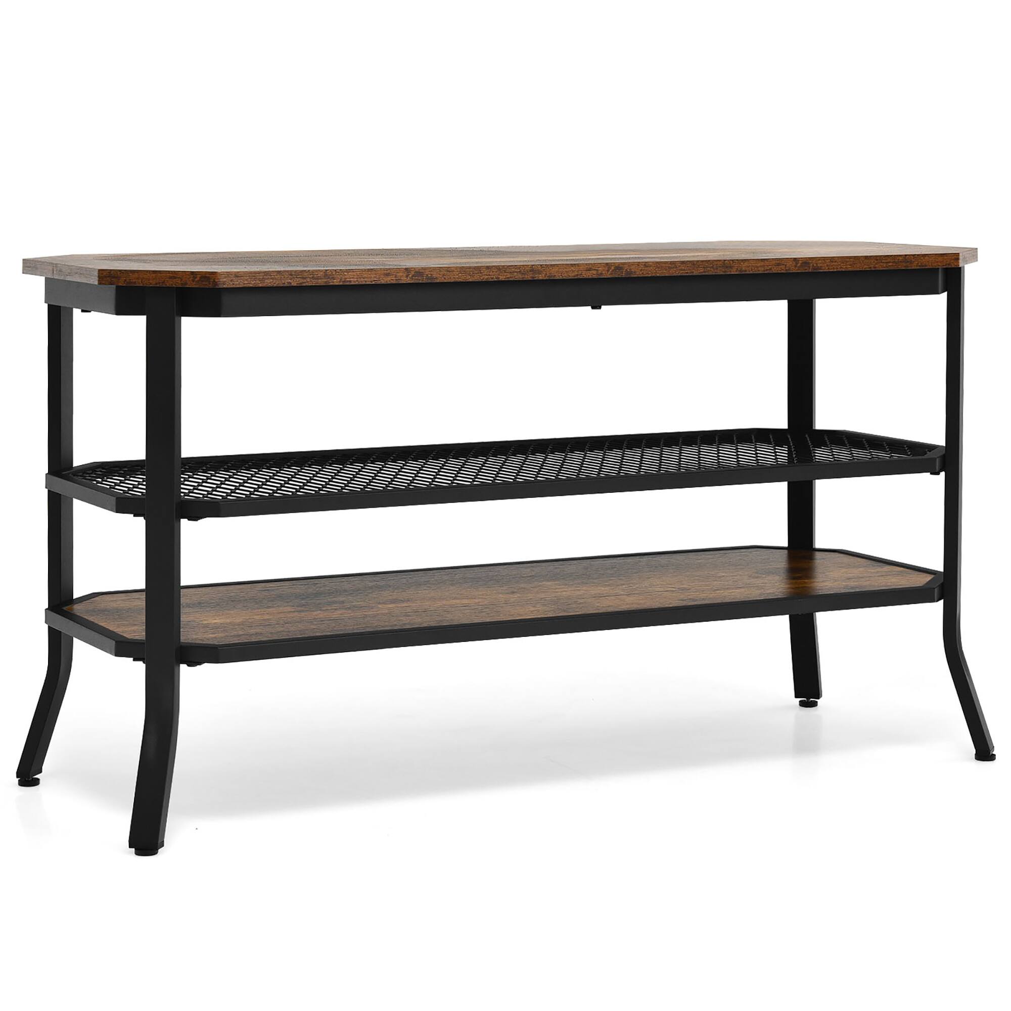 Alt View 19. Costway - 3-tier TV Stand Console Table Media Entertainment Center w/Mesh Storage Shelf - Rustic Brown/Black.