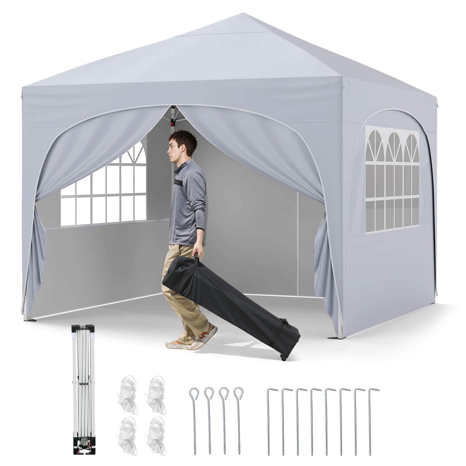 Front. Costway - Costway 10 X 10 FT Pop up Canopy Tent Outdoor Easy Setup Sunshade with Wheeled Bag - White.