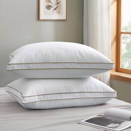 Peace Nest - 2 Pack Medium Goose Feather Down Bed Pillows with Soft Cotton Cover, King - Gusseted
