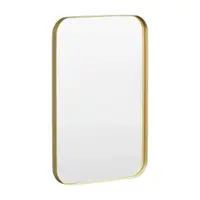 LOVMOR - 20 in. W x 30 in. H Tempered Glass Rounded Rectangle Framed Wall-Mounted Bathroom Vanity Mirror in Gold - Gold - Angle_Zoom