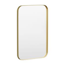LOVMOR - Tempered Glass Rounded Rectangle Framed Wall-Mounted Bathroom Vanity Mirror - 20" x 30" - Gold