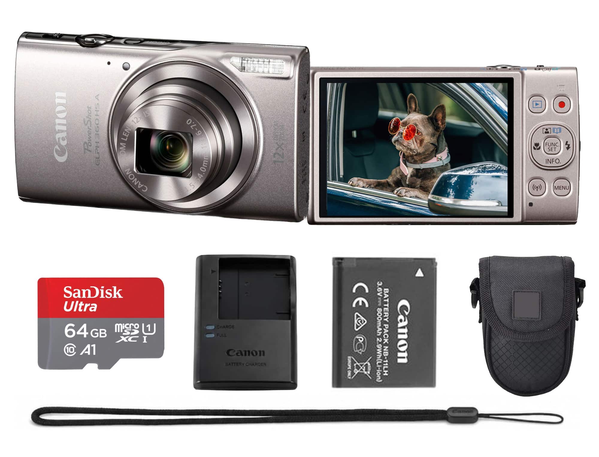 Bundle - Canon - PowerShot ELPH 360 HS A Digital Camera Silver Travel