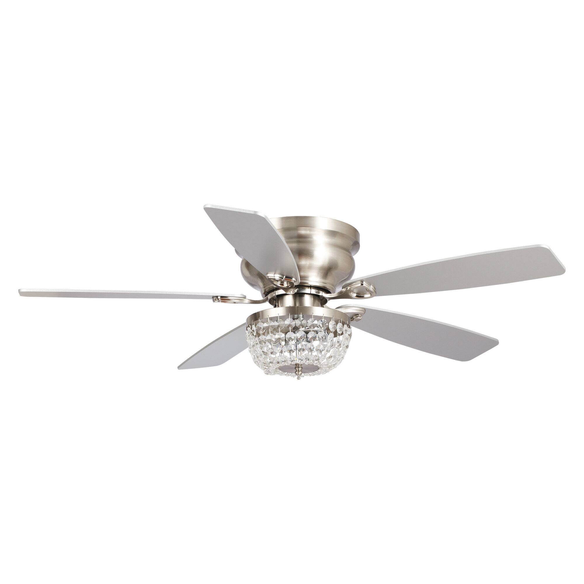 Alt View 1. Parrot Uncle - 48" Modern Nickel Low Profile Crystal Ceiling Fan Chandelier with Light and Remote - Nickel.