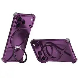 Dteck - For Apple iPhone 17 Pro Aluminum Metal Frame Case Shockproof Heat Dissipation Ring Magnetic Kickstand Metal Bumper Cover - Cherryred