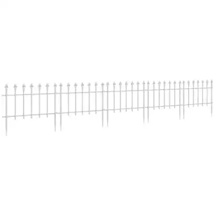 Front. Outsunny - Metal Decorative Garden Fence, 9.2' x 17.25" 5 Pack Steel Fence Panels, Decorative Border Fence for Landscape - White.