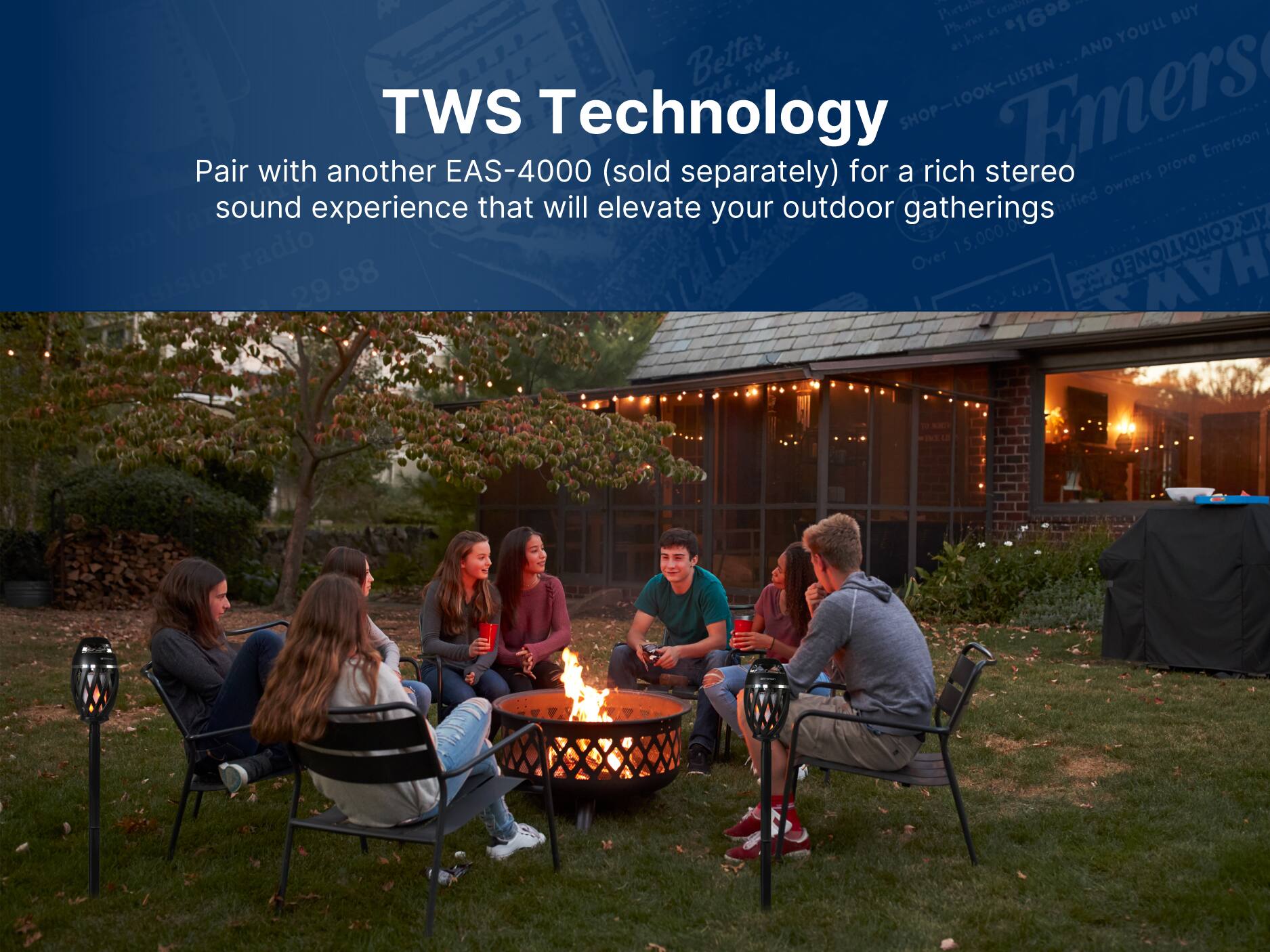 TWS Technology
Pair with another EAS-4000 (sold separately) for a rich stereo sound experience that will elevate your outdoor gatherings