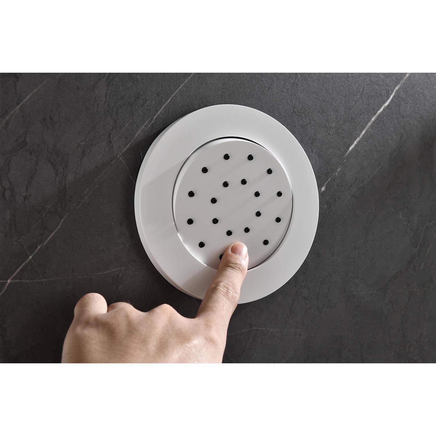 Alt View 5. DOMETOUR - 12" Round Rainfall Shower System with Handle Shower and with 3 Body Spray (include Valve) - White.