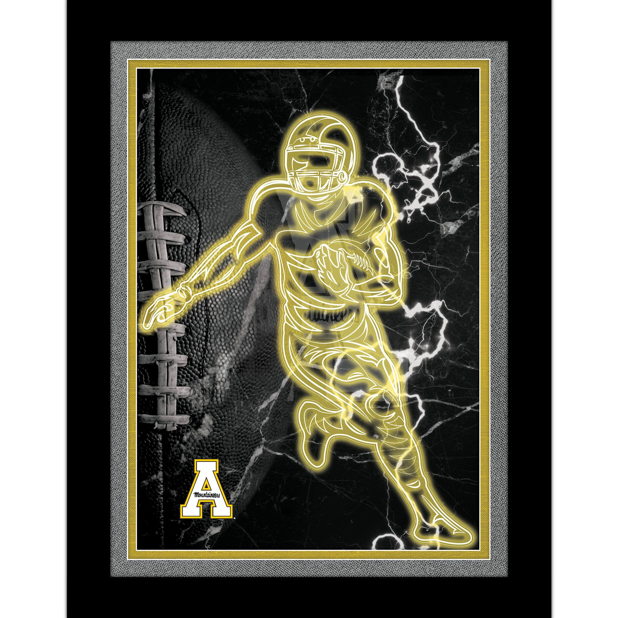 Black Appalachian State Mountaineers 12'' x 16'' Framed Neon Player Print