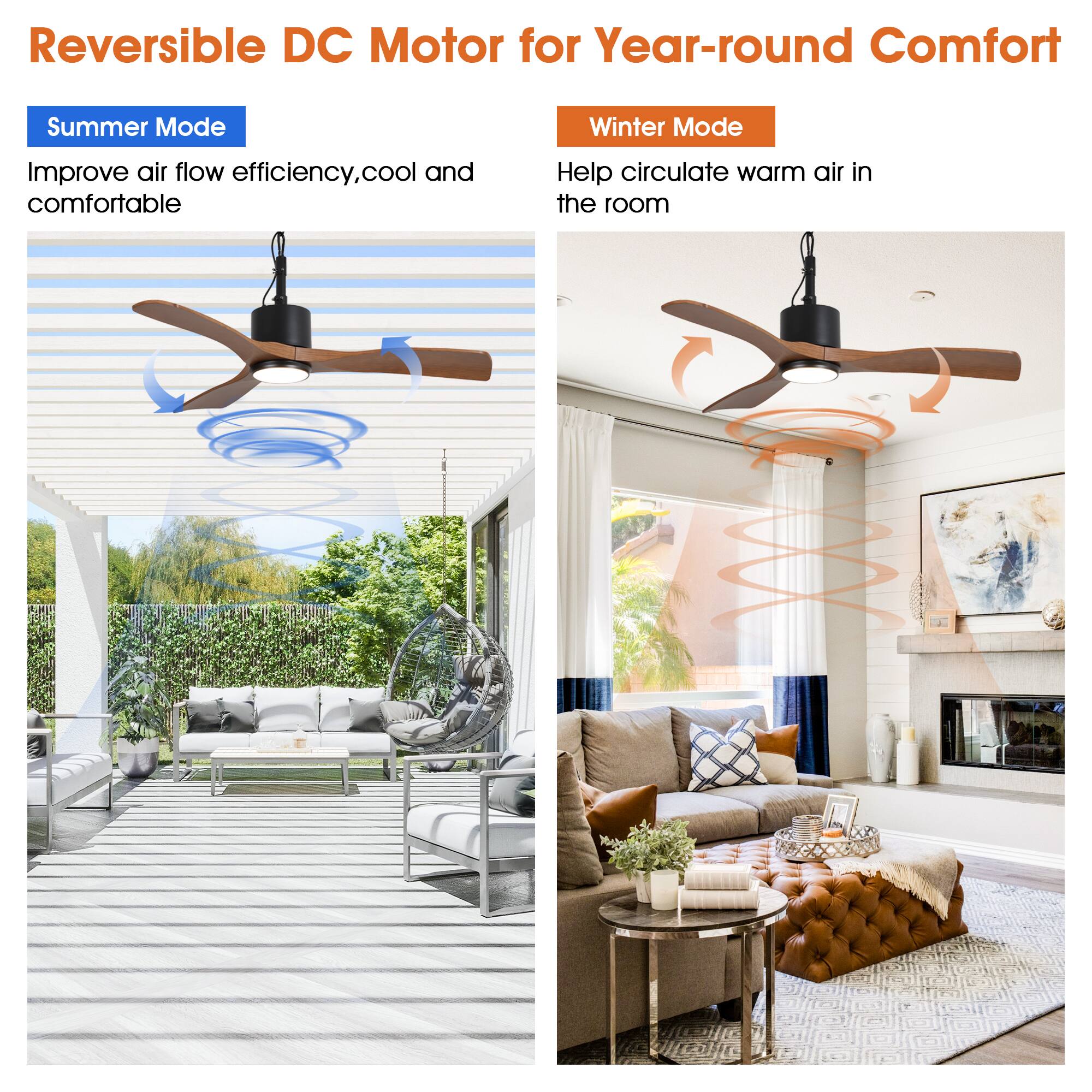 Reversible DC Motor for Year-round Comfort

Summer Mode
Improve air flow efficiency, cool and comfortable

Winter Mode
Help circulate warm air in the room