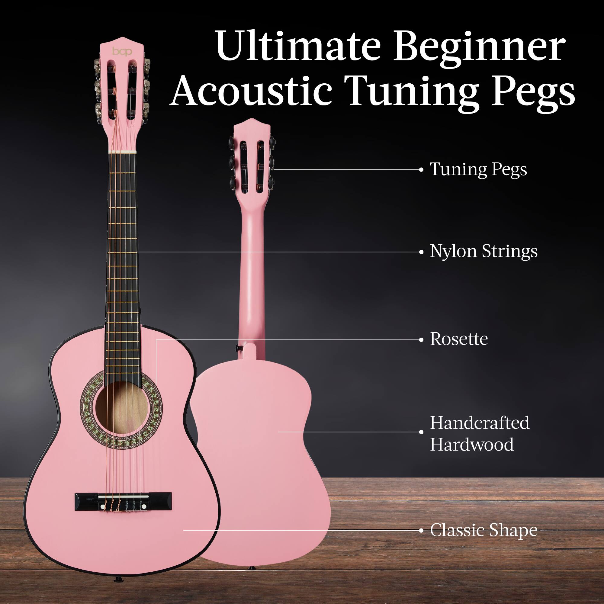 Ultimate Beginner Acoustic Tuning Pegs

- Tuning Pegs
- Nylon Strings
- Rosette
- Handcrafted Hardwood
- Classic Shape