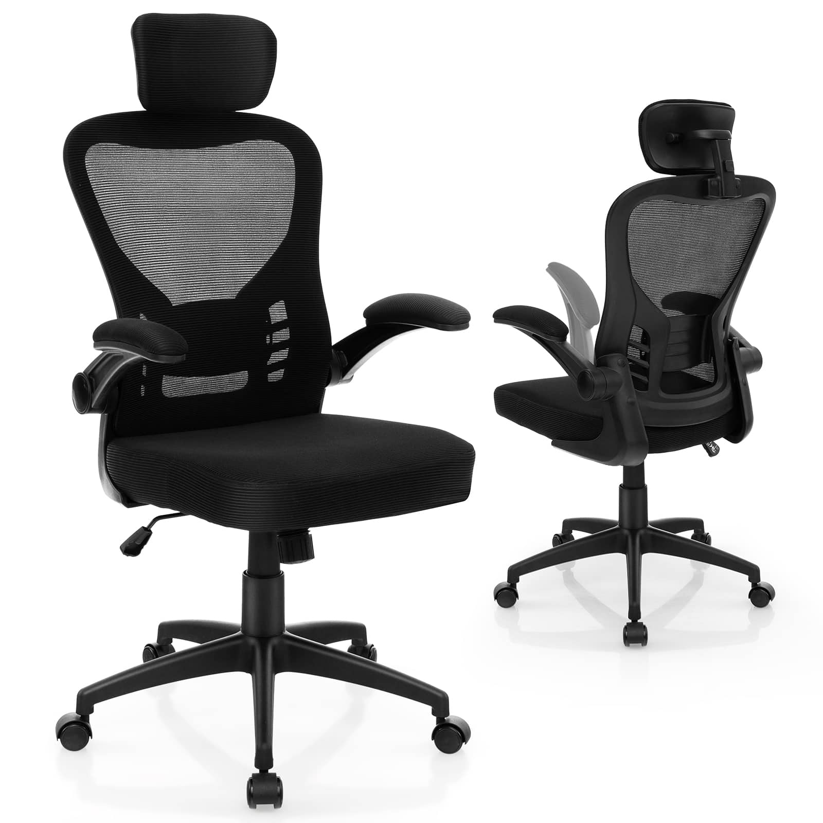 WELLFOR - Ergonomic Mesh Office Chair with Adjustable Height for Home Office - Black