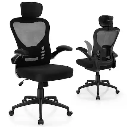 Front. WELLFOR - Ergonomic Mesh Office Chair with Adjustable Height for Home Office - Black.