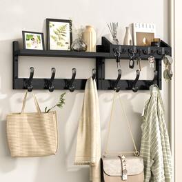 HM 1810 - 29 Coat Rack Wall Mount With Shelf 4 In 1 Mounted And Key Hanger Entryway Holder Mail For Living Room Bedroom - Black 29 inch