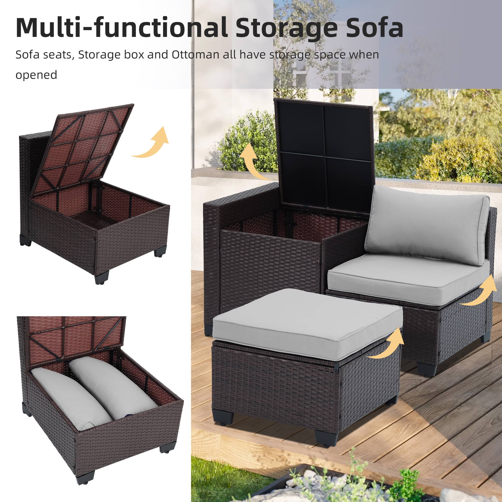 Ainfox 8 PCS Outdoor Patio Rattan Sectional Storage Wicker Furniture ...