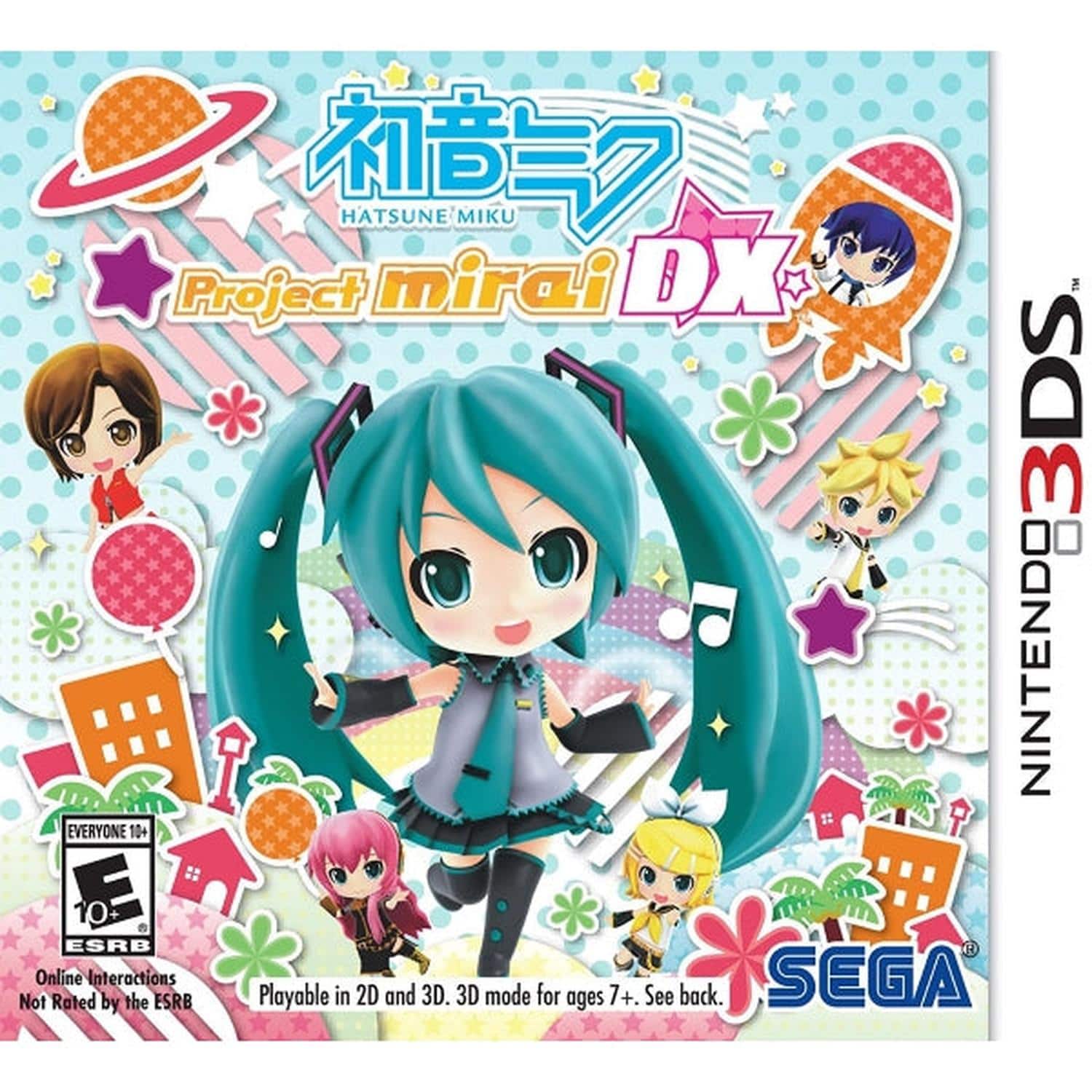 Hatsune Miku Project Mirai DX  
Nintendo 3DS  
SEGA  

EVERYONE 10+  
ESRB  
Online Interactions Not Rated by the ESRB  

Playable in 2D and 3D. 3D mode for ages 7+. See back.
