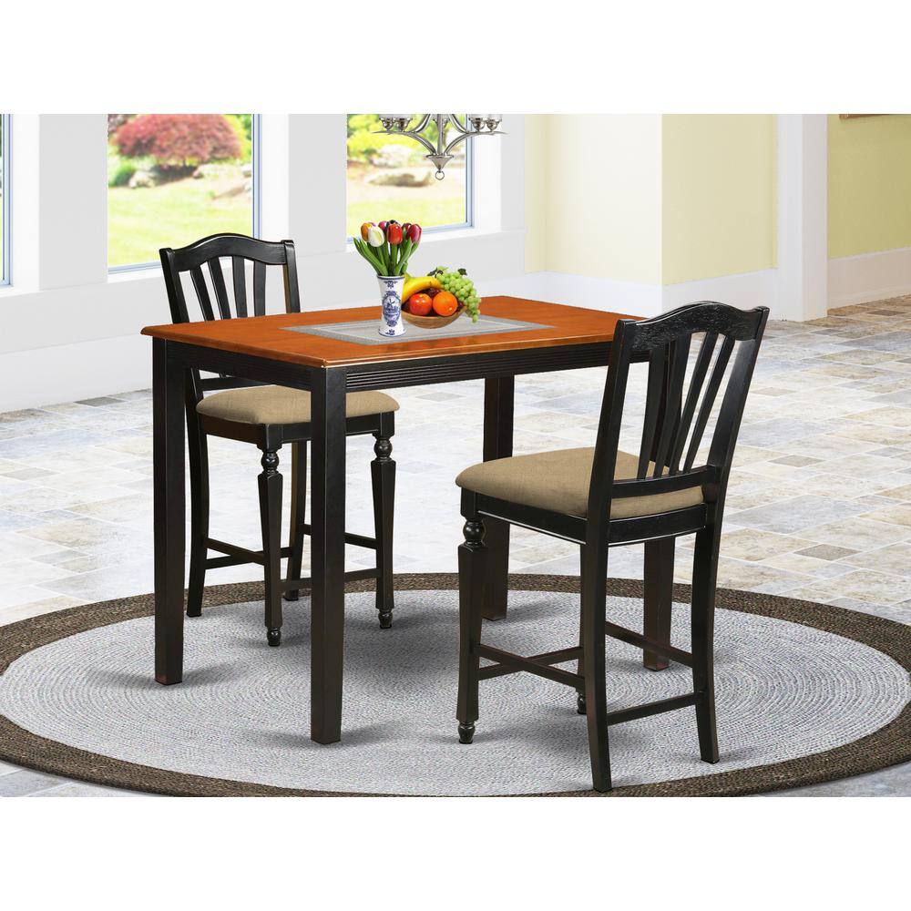Left. East West Furniture - YACH3-BLK-C 3 Pc Dining counter height set-pub Table and 2 Kitchen Dining Chairs. - Black & Cherry.
