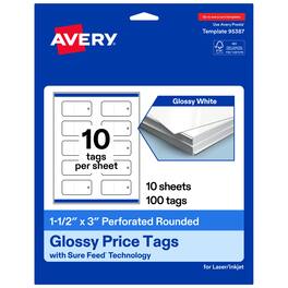 Avery - Perforated Rounded Price Tags, 1-1/2" x 3", Glossy 100 Total - White
