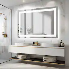 Front. Anysun - 36" x 48" Anti-fog LED Bathroom Mirror with Dual Light Source and Three Lighting Modes.