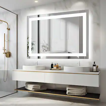 Front. Anysun - 32" x 40" Anti-fog LED Bathroom Mirror with Dual Light Source and Three Lighting Modes.