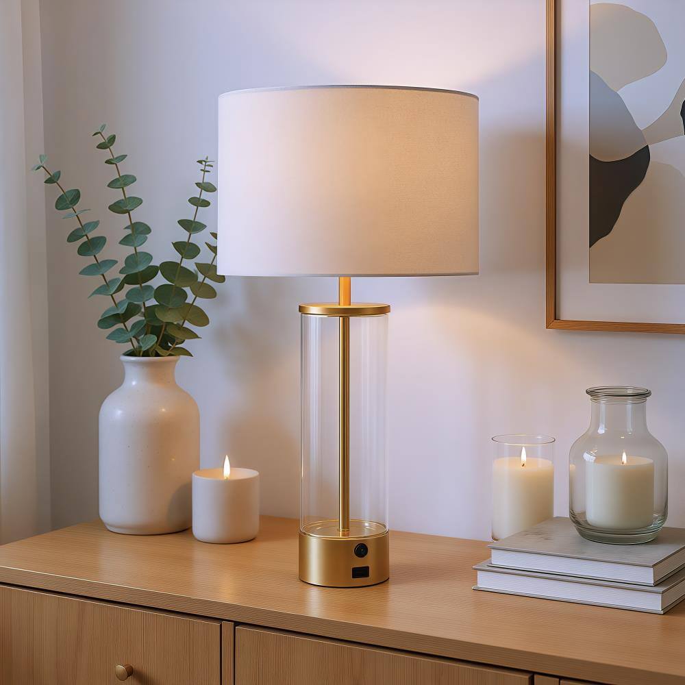 Angle. Hivvago - Boreal Table Lamp Beige & Gold - Beige & Gold.