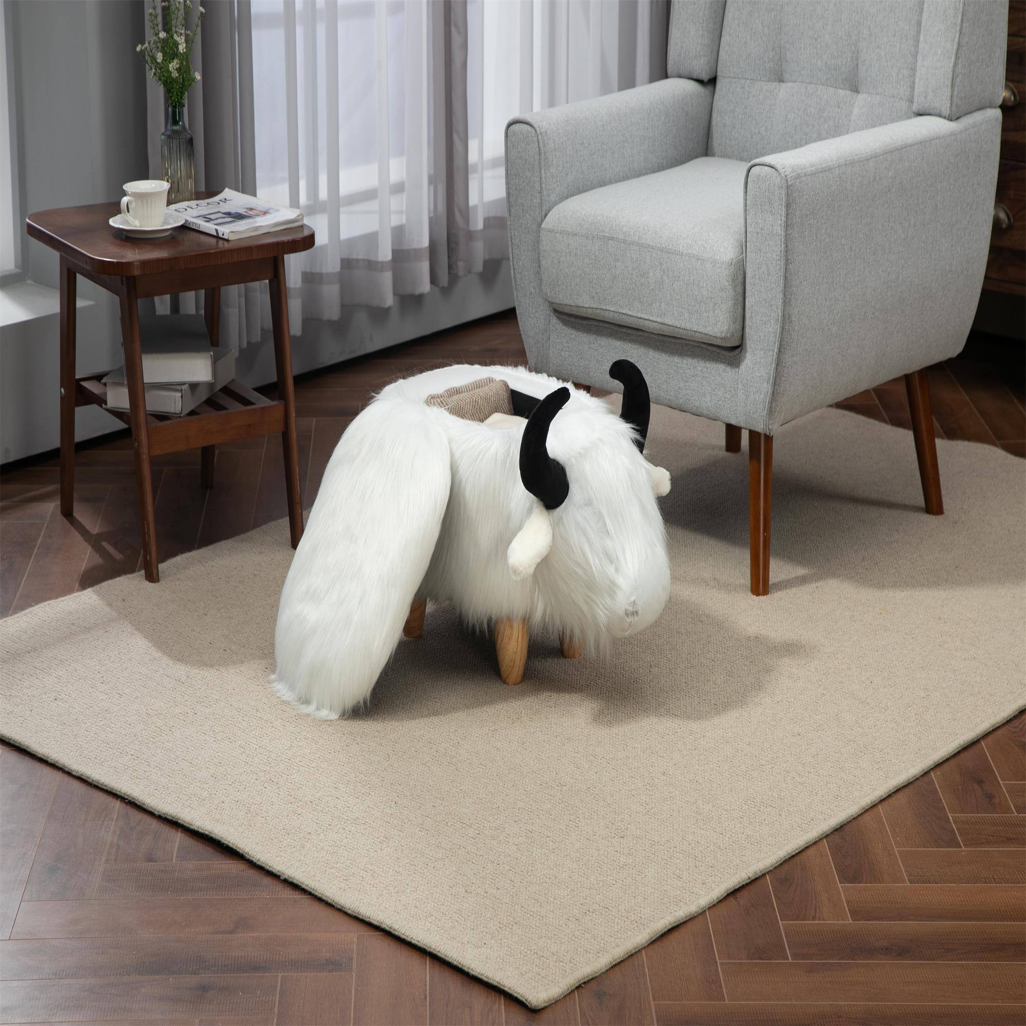 Alt View 1. Boyel Living - Harry the Buffalo Cow Storage Ottoman in White Plush Shaggy Faux Fur Hidden Storage Footstool - White.