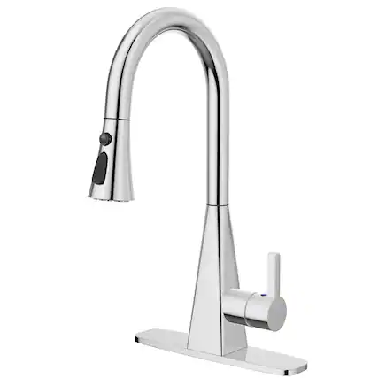 Front. Mondawe - Dual-Sensor Touchless Pull-Down Kitchen Faucet with 3-Function Sprayer - Chrome.
