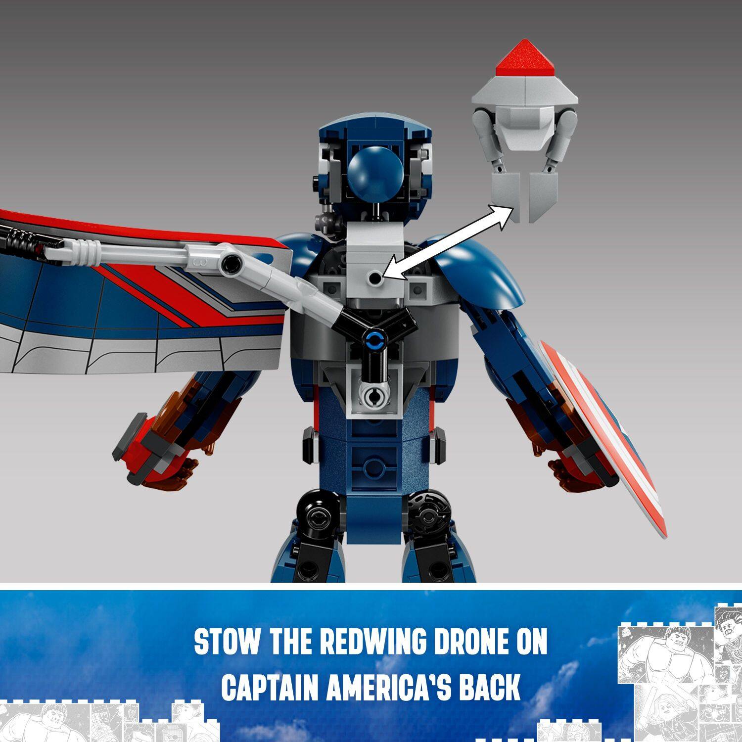 STOW THE REDWING DRONE ON CAPTAIN AMERICA'S BACK