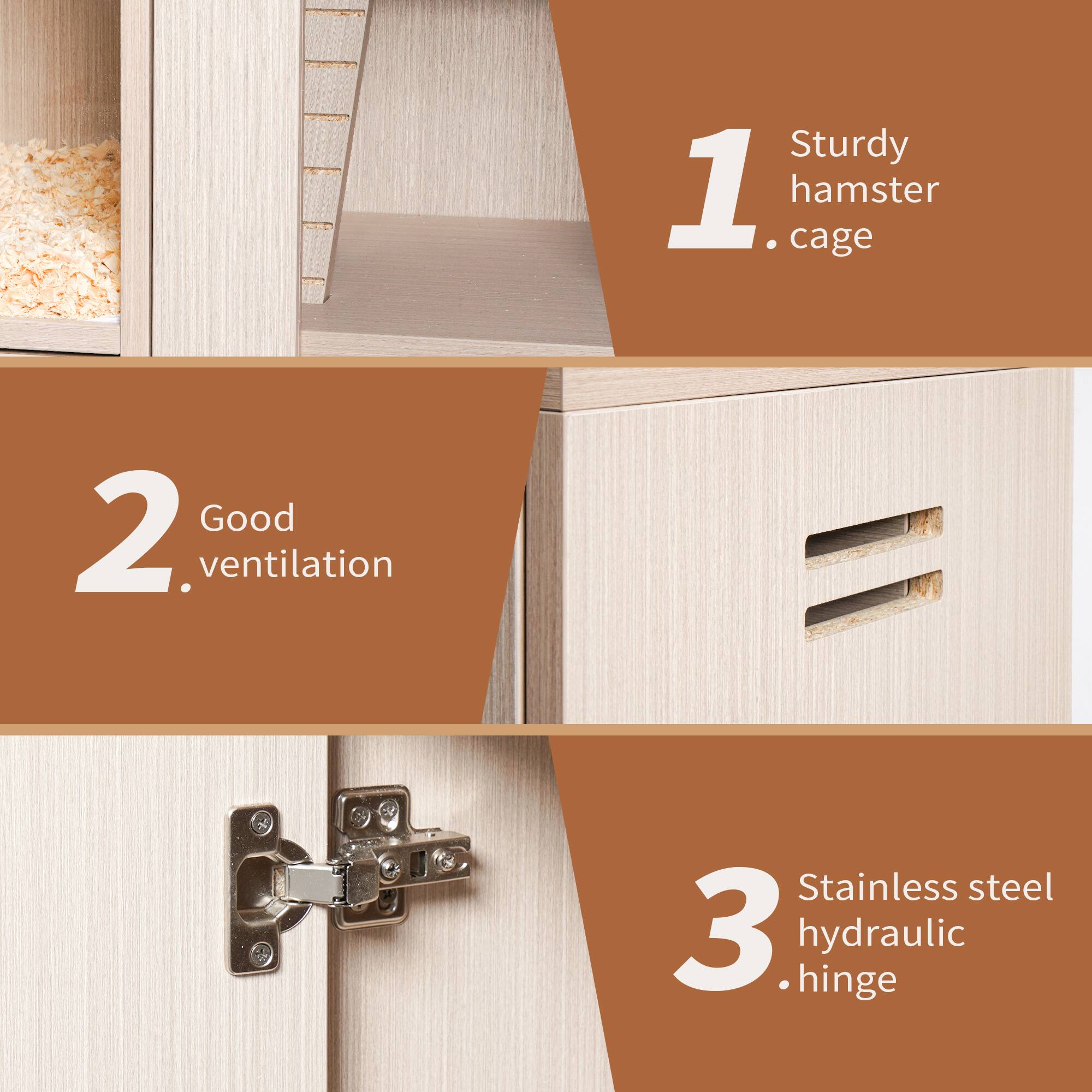 1. Sturdy hamster cage  
2. Good ventilation  
3. Stainless steel hydraulic hinge