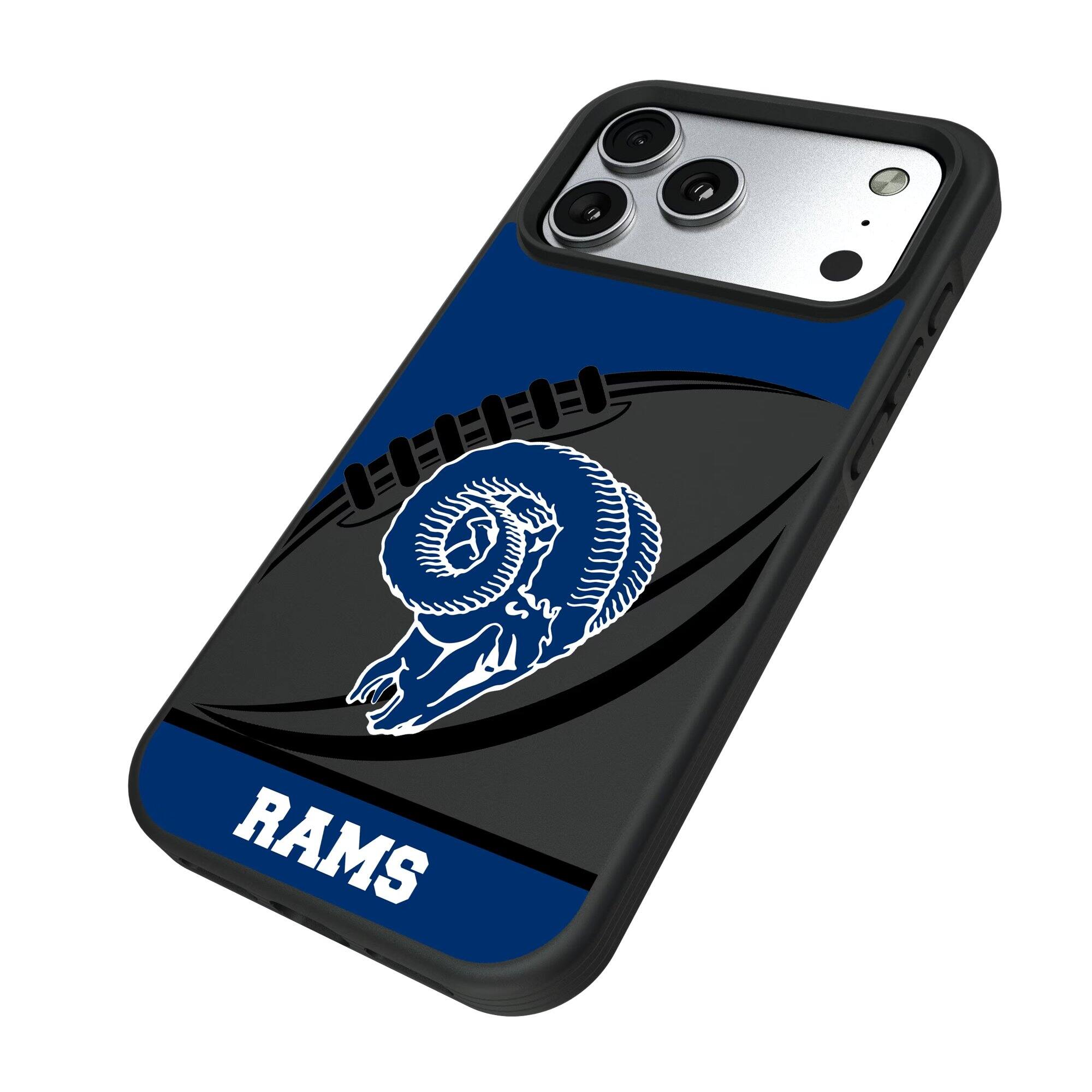 Alt View 1. Keyscaper - Los Angeles Rams Bump Case with 8.2ft Drop Protection - 14 Pro - Multicolor.