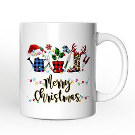OrnamentallyYou - Plant Lover Gift Buffalo Plaid Christmas Mug, Botanical Gift - White